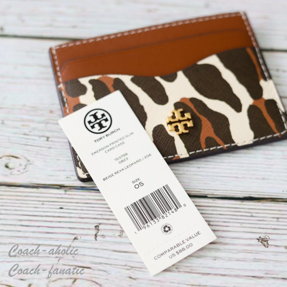 NWT Tory Burch Emerson Printed Slim Card Case in Beige Reva Leopard - Picture 6 of 6